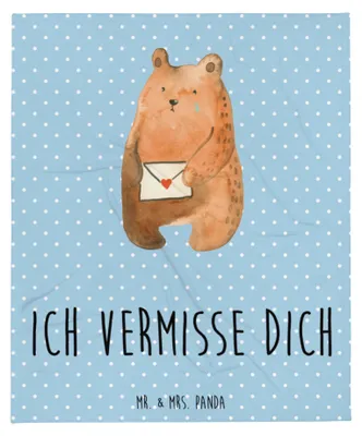 Produktbild von Mr. & Mrs. Panda Tagesdecke Bär Liebesbrief - Blau Pastell - Geschenk, Bettdecke, Decke, Liebeskummer, Kuscheldecke, Freundin, Teddy, Sehnsucht, Partner, Winterdecke
