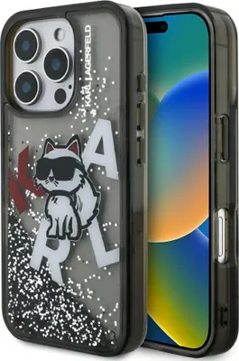 Immagine prodotto di Custodia per iPhone 16 Pro, Karl Lagerfeld Liquid Glitter Choupette, nero