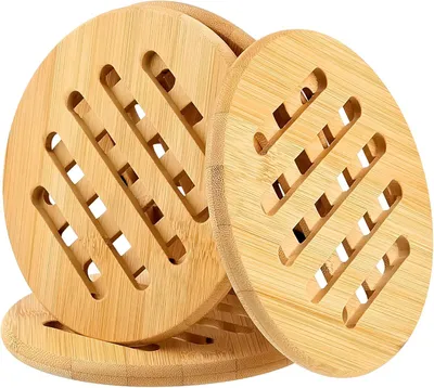 Produktbild von Set von 4 runden Bambusuntersetzern, hitzebeständig, 15 cm, für Küchenaccessoires