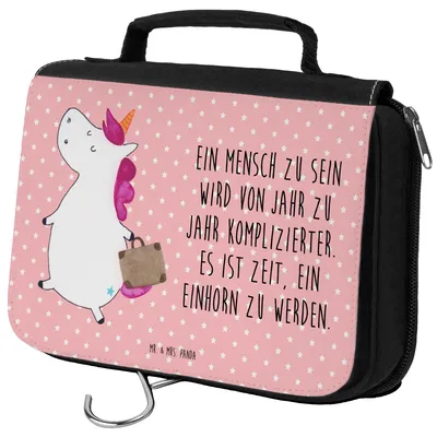 Produktbild von Mr. & Mrs. Panda Kulturbeutel Einhorn Koffer - Rot Pastell - Geschenk, Kulturtasche, Einhörner, Kosmetiktasche, kosmetiktäschchen, badtasche, Erwachsen, Waschtasche