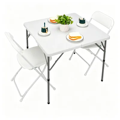 Produktbild von Alightup Gartentisch klappbar+ 2er Set Klappstuhll, Besuchersstuhl, Küchen Stühlel, Klappstuhl Balkonl, Garten und Veranstaltungen, 179*66*74cm, Weiß