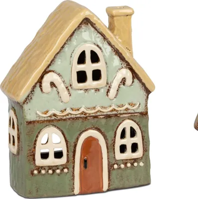Produktbild von formano Windlicht Haus 13 x 17 cm Herbst Weihnachtsdeko Keramik handbemalt