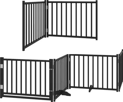 Zdjęcie produktu dla vidaXL 8-częściowa bramka dla psa z drzwiczkami składana czarna 640 cm drewno topolowe