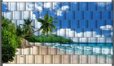 Produktbild von Wallario Zaunsichtschutz mit Motiv Urlaub auf den Seychellen unter Palmen am Sandstrand für Ein- und Doppelstabmatten Zäune in der Größe 250 x 140 cm