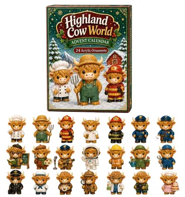 Obrázok produktu pre 2026 Adventný kalendár Highland krava Odpočítavanie 24 dní s 3D ozdobami F