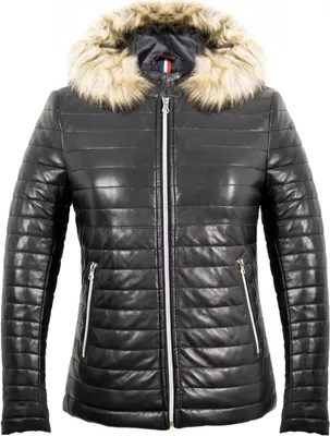 Produktbild von Damen Stepp Lederjacke mit Fell Kapuze aus echtem Schafsleder Slim Fit Gesteppt(3XL,Schwarz)