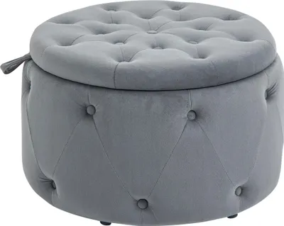 Image de Pouf de rangement HOMCOM, coffre de rangement avec revêtement aspect velours, idéal pour le salon