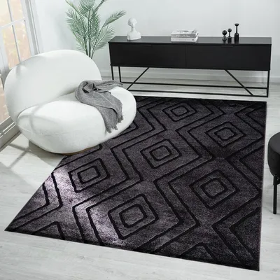 Produktbild von Teppich Modern Super Weich Wohnzimmer Teppich, 3D Effekt, Skandinavisch , Farbe:Anthrazit, Maße:133 x 190 cm