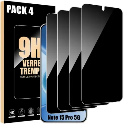 Image de 4x Verre Trempé Anti-Espion pour Xiaomi Redmi Note 15 Pro 5G, Protection d'écran Anti-Rayures 9H