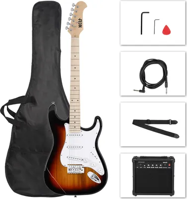 Produktbild von FCH 4/4 Elektrogitarrenset - E-Gitarre -Elektrogitarre - Verstärker 20 Watt - Tasche - Band - 100CM