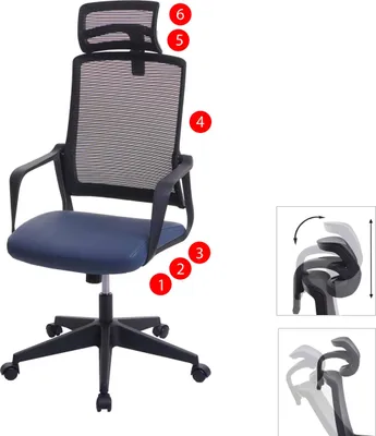 Obrázok produktu pre Kancelárske kreslo HWC-J52, otočná stolička, ergonomická opierka hlavy, Imitácia kože ~ modro-šedá