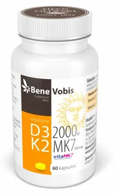 Immagine prodotto di Bene Vobis Vitamina D3 2000 UI + K2 MK7 100 µg, 60 capsule