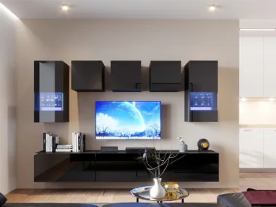 Produktbild von Mediawand Wohnwand 8 tlg - NEXI XL 25 - Schwarz Hochglanz inkl. LED
