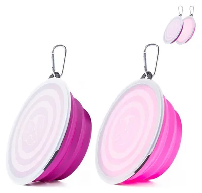 Image de 2 gamelles pliables pour voyages, pour chiens et chats, en silicone, rose et violet, grande taille