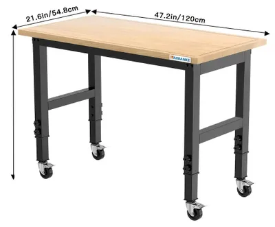 Produktbild von Werkbank – Werkplatte – Verstellbare Werkbank – Arbeitsplatte – Montagebank – Gummiholz – 120 cm