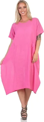 Produktbild von 387 Mississhop Leuchtendes 100 % Baumwolle Basic T-Shirt-Kleid - Lässige Sommermode, Kurzärmelig, Weiches und Bequemes Material Fuxia