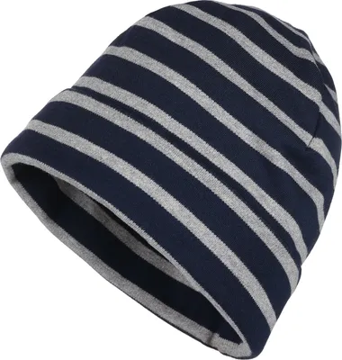 Produktbild von modAS Mütze Maritime Rollmütze Uni für Kinder und Erwachsene – Ringelmütze Baumwollmütze mit Streifen in Blau / Grau-Melange bis 58 cm Kopfumfang