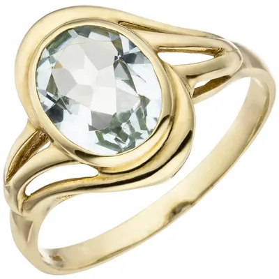 Produktbild von Ring Damenring mit Aquamarin oval hellblau blau 585 Gold Gelbgold Goldring Innenumfang 58mm  Ø18.5mm
