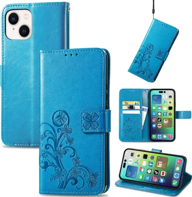 Produktbild von Mobigear Clover iPhone 15 Hülle Klapphülle Geldbörse - Blau