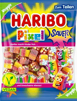 Produktbild von Haribo Rainbow Pixel sauer veggie Gezuckerte saure Fruchtgummi 160g