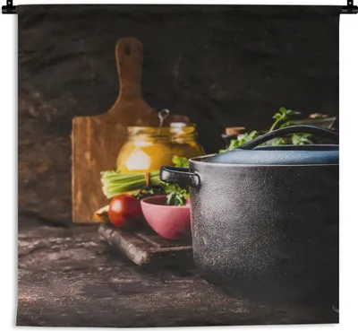 Produktbild von MuchoWow® Wandteppich Wandbehang Rustikal - Stilleben - Pfanne - Gemüse 90x90 cm Tapisserie Dekoration Wandtuch - Wandaufhänger