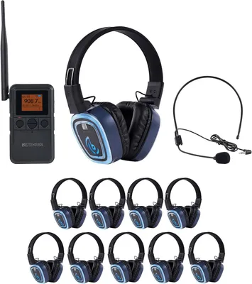 Produktbild von Retekess TA003P-TA004S Silent-Disco-Kopfhörersystem, Freihändig, Hi-Fi-Audioqualität, 3-Kanal-LED, 12H, Sitzfest, Bass-Anhebung,für Fitness Yoga Party