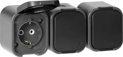 Image de Prise apparente triple Schuko IP54 couleur gris/noir 16 A série B2