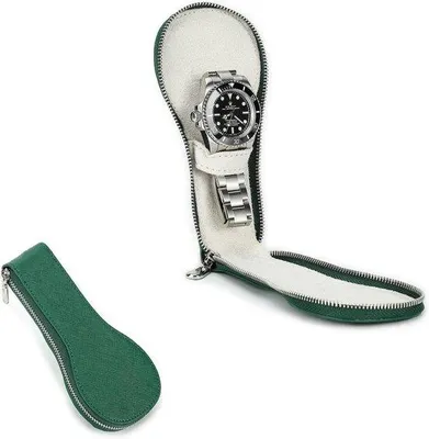 Image de Organiseur en cuir Saffiano - Étui de protection pour montre - Vert