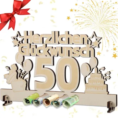 Immagine prodotto di Regalo di legno per il 50° compleanno con porta banconote 30x16,5 cm