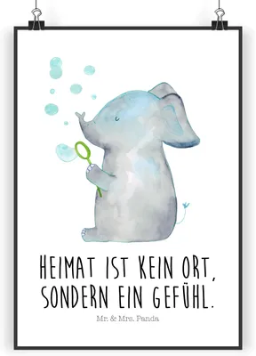 Produktbild von Mr. & Mrs. Panda Poster Elefant Seifenblasen DIN A3 - Weiß - Geschenk, Liebesspruch, kunstdruck, Elefanten, Lustige Sprüche, Liebe, drucke, Heimat, wanddeko, Bild
