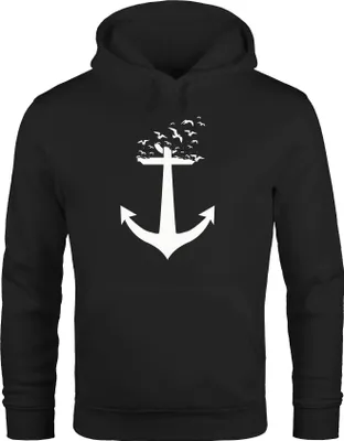 Produktbild von Hoodie Herren Anker Vögel Anchor Birds Sweatshirt mit Kapuze Moonworks® schwarz XL