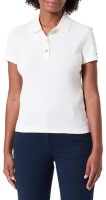 Productafbeelding van Tommy Hilfiger dames polo met gouden knopen, slim fit, korte mouwen, modelnummer WW0Ww45768, wit, maat L