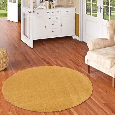 Produktbild von Luxus Hochflor Shaggy Teppich Velvet Curry Rund, Größe:400 cm Rund