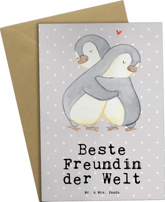 Produktbild von Mr. & Mrs. Panda Grußkarte Pinguin Beste Freundin der Welt - Grau Pastell - Geschenk, Spruch, kommunionskarte, Bff, dankeskarten, Geschenkidee, osterkarte, Frau, Bae