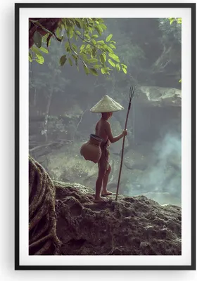 Produktbild von Gerahmtes Poster - Schwarzer Rahmen - Asien Junge Wasserfall - 61x91,5 cm - Wand Bild - Wanddeko - Wandbilder - Kunstposter - Wandposter - Bilderrahmen - Bilder - Kunstdruck - Wandbild P2BPA61x91-4307