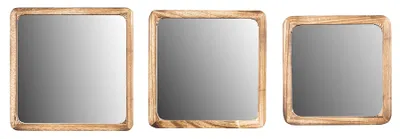 Produktbild von 3er Set Wandspiegel 25cm 30cm 35cm Holz Natur Braun Spiegel Quadratisch Wanddeko Flurspiegel Deko Holzspiegel