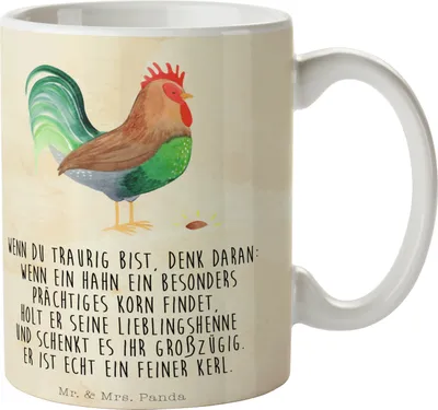 Produktbild von Mr. & Mrs. Panda Kaffeetasse Hahn Korn - Vintage - Geschenk, Bauernhof, Kaffeebecher, Henne, Natur, Teetasse, keramik, schöne tasse, Eier