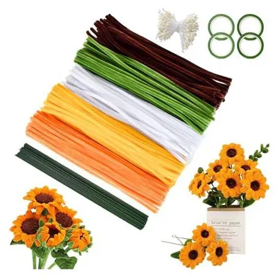 Produktbild von 500 Stück Pfeifenputzer zum Basteln, Pfeifenreiniger Blumen Set mit 40 Blumendrähten & 4 Klebebändern, Chenilledraht 30cm (5 Farben) für Sonnenblumen-Blumenstrauß, Bastelbedarf,DIY Handwerk
