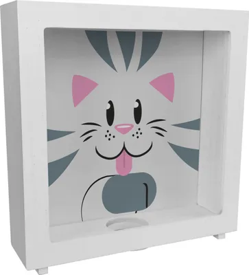 Produktbild von Rahmen Spardose aus Holz aus Keramik mit niedlichem Katzen-Gesicht - für kleine