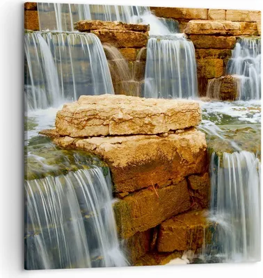 Produktbild von Bild auf Leinwand - Leinwandbild - Wasserfall Steine Wasser - 50x50cm - Wand Bild - Wanddeko - Leinwanddruck - Bilder - Kunstdruck - Wanddekoration - Leinwand bilder - Wandkunst - AC50x50-0122