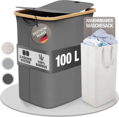 Image de Panier à linge foncé - 100 litres Collecteur de linge - Tissu de bambou - Gris foncé