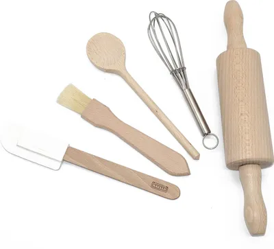 Produktbild von Efi Kinder Backzubehör Set (Teigrolle, Löffel, Pinsel, Spachtel und Quirl)
