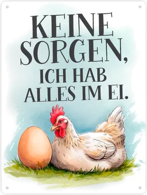 Produktbild von Keine sorge, alles im Ei Metallschild XXL in 28x38 cm Huhn und Ei