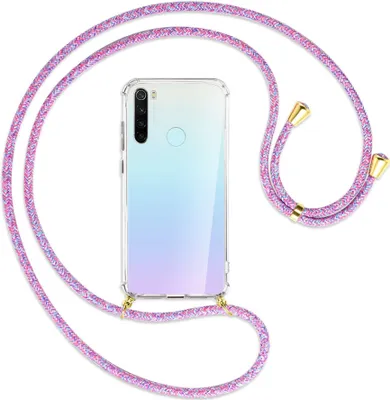 Produktbild von Handykette Backcover-Schutzhülle mit Band (Metall goldfarben) für Xiaomi Redmi Note 8 - lila/rosa/blau