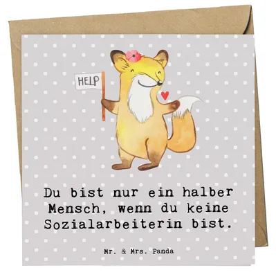 Produktbild von Mr. & Mrs. Panda Grußkarte Sozialarbeiterin Herz - Grau Pastell - Geschenk, Klappkarte, doppelkarte, anlasskarte, Glückwunschkarte, faltkarte