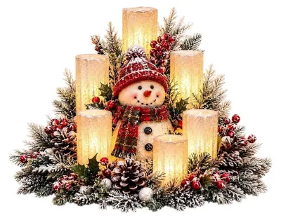 Produktbild von Schneemann Weihnachtsdeko mit LED Licht, festliche Tischdekoration aus Kunstharz