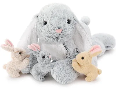Productafbeelding van Knuffelkonijn XXL, 60 cm, grijs, met 3 baby's in de buik. Pluche knuffel, zachte knuffel, cadeau