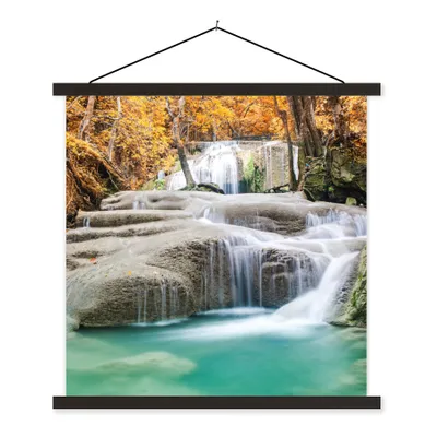 Produktbild von MuchoWow® Textilposter Wald - Wasserfall - Herbst 40x40 cm mit schwarzem Rahmen - Fotos