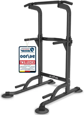Produktbild von Krachtstation für das Home-Fitness – Klimmzugstange mit Dip-Station – Ganzkörpertraining – 10 Höhenverstellmöglichkeiten – 210 cm – Schwarz