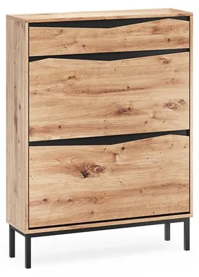 Productafbeelding van Schoenklaprek Vicco Elvano Eiken/Zwart 80.2 x 106.2 cm met 2 kantelbare vakken en 1 lade, Model 61286
